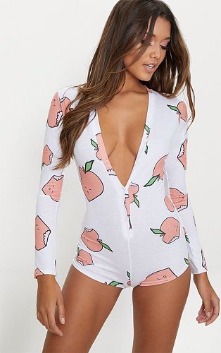 Apple Printed White Long Sleeve Sexy Onesies MM-1935