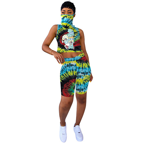 Veil Breathable Crop Top+Printed Shorts Set TE-4019