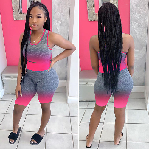 Vest Tops High Waist Hip Lifting Sport Two Pieces Set LP-6211