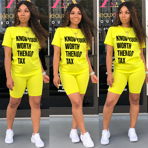 Letter Printed Casual Pullover Two Pieces Short Set LQ-5821
