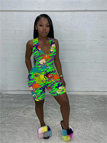 Lovely Tights Zipper Buttock Lifting Sleeveless Summer Romper FSL-079