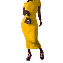 Wholesale Sexy Solid Color Bodycon Short Sleeve Maxi Dress AIL-093
