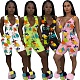 Women's Casual Sport Zipper Sleeveless Cartoon Print Rompers WY-6670