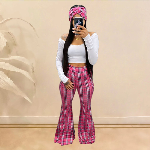 Summer Plaid Printed Summer Bell Bottoms Pants YIY-5161