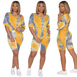 V-Neck Tie-Dye Multi-Colour Short Sleeves Two-Piece Set SH-3763