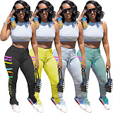 Women Side Letter Printed Wrinkle Micro Trumpet Pants HMS-5306