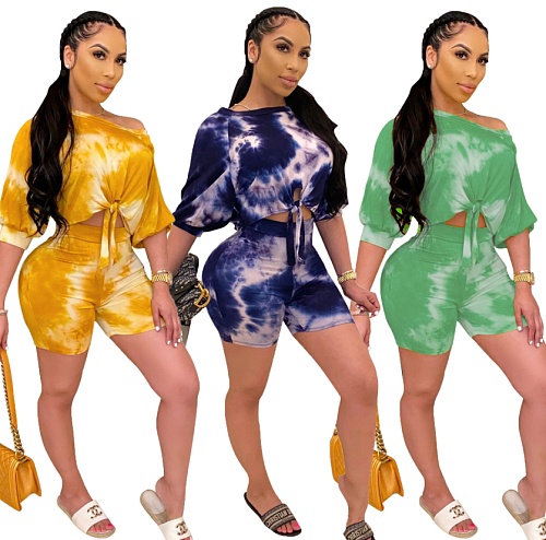 Fashion One-Word Collar Short-Sleeved Printed Two-Piece Set CM-737