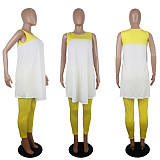 Splice Color No Printed Sleeveless Vest Long Pants Two-Piece Outfit SHD-9226