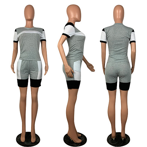 Casual Matching Color Short Sleeve Tight Shorts Two-Piece Set OY-6165