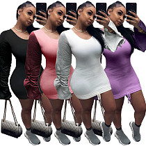 Velvet Pleated Sleeve Splice Drawstring Hem Mini Dress ASL-6200 Velvet Pleated Sleeve Splice Drawstring Hem Mini Dress ASL-6200