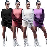 Velvet Pleated Sleeve Splice Drawstring Hem Mini Dress ASL-6200