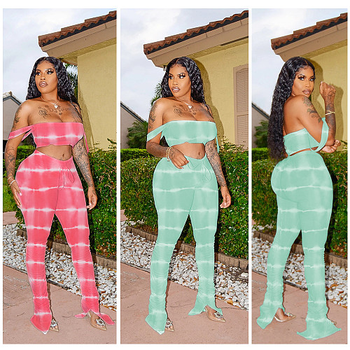 Sexy Gradient Printing Pleating Breast Wiping Two-Piece Set SHE7171