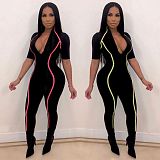 Fashion  V-neck Short Sleeve Slimmer Jumpsuits ORY-5091