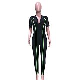 Fashion  V-neck Short Sleeve Slimmer Jumpsuits ORY-5091