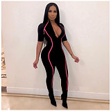 Fashion  V-neck Short Sleeve Slimmer Jumpsuits ORY-5091