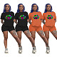 Pure Color Casual Lettered Lip Print Short Sleeve Two-Piece Set SHD-9244
