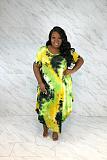Large Size Irregular Bottom Print Round Neck Short Sleeves Maxi Dress NY-8908