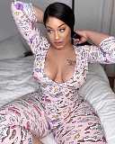Casual Lips Printed Plus Size Long Sleeve Home Onesies SHD-9225