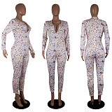 Casual Lips Printed Plus Size Long Sleeve Home Onesies SHD-9225