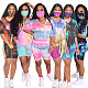 Tie Dye V-neck Leisure Sport 2 Pieces Set without Mask SH-3759