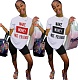 Stylish Monogrammed Round Neck Short Sleeves T-Shirt QZX-6128