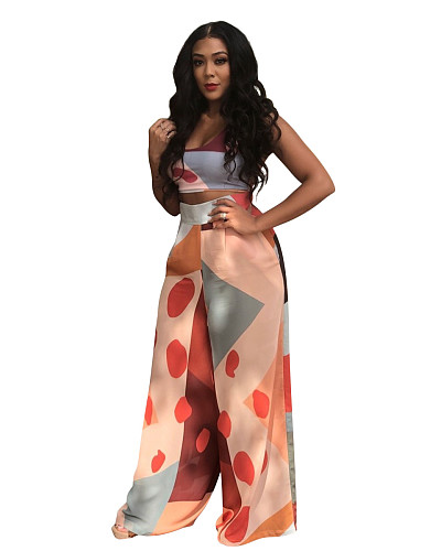 Strapless Wrap Bra Printed Wide Leg Pants Set JLY-19050