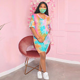 Tie Dye V-neck Leisure Sport 2 Pieces Set without Mask SH-3759