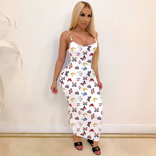 Butterfly Print Sleeveless Round Neck One-Piece Dress TE-4025