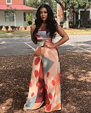 Strapless Wrap Bra Printed Wide Leg Pants Set JLY-19050