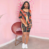 Tie Dye V-neck Leisure Sport 2 Pieces Set without Mask SH-3759
