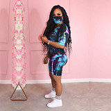 Tie Dye V-neck Leisure Sport 2 Pieces Set without Mask SH-3759