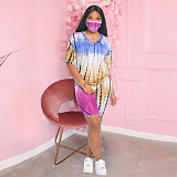 Tie Dye V-neck Leisure Sport 2 Pieces Set without Mask SH-3759