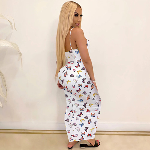 Butterfly Print Sleeveless Round Neck One-Piece Dress TE-4025