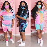 Tie Dye V-neck Leisure Sport 2 Pieces Set without Mask SH-3759