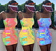 Tie-Dye Alphabet Printing Package Buttocks Halter Dress LM-8150