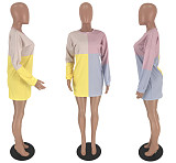 Long Sleeve Sweet Color Splice Wrap Mini Dress SM-9053