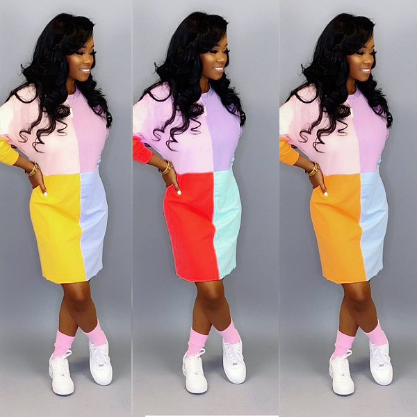 Long Sleeve Sweet Color Splice Wrap Mini Dress SM-9053