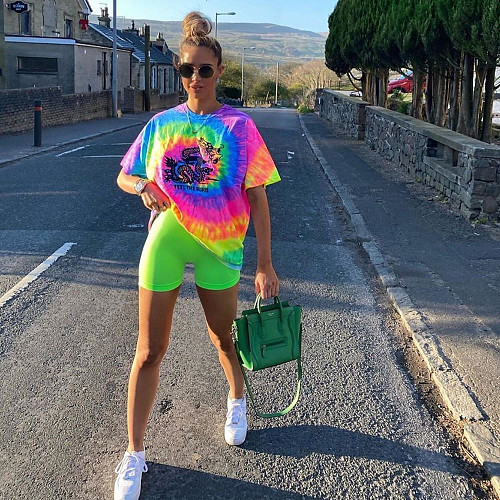 Casual Colorful Print Round Neck Short Sleeve Two-Piece Set BN-9233
