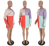 Long Sleeve Sweet Color Splice Wrap Mini Dress SM-9053
