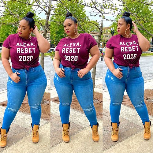 Large Size Monogrammed Round Neck Short Sleeves T-Shirt MX-1093