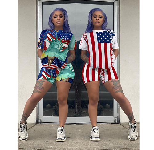 Popular Design Printed Casual Short Sleeve Two-Piece Set OM-1123