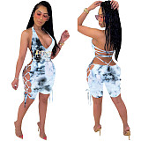 Sexy Tight Tie Dye NightClub Cut Out Bandage Rompers HMS-5308