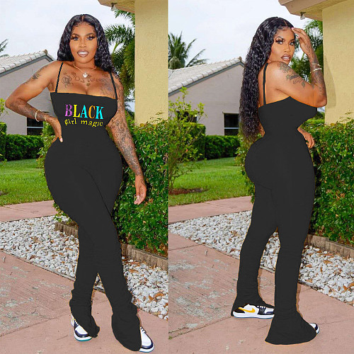 Casual Crepe Slit Micro Horn Condole Belt Printed Jumpsuit SHD-9251