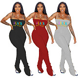 Casual Crepe Slit Micro Horn Condole Belt Printed Jumpsuit SHD-9251