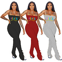 Casual Crepe Slit Micro Horn Condole Belt Printed Jumpsuit SHD-9251