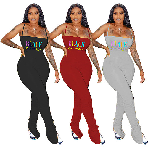 Casual Crepe Slit Micro Horn Condole Belt Printed Jumpsuit SHD-9251