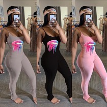 Lip Printed Sling Pleated Slim Jumpsuits CHY-1230