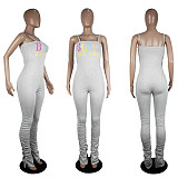 Casual Crepe Slit Micro Horn Condole Belt Printed Jumpsuit SHD-9251
