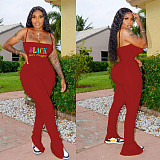 Casual Crepe Slit Micro Horn Condole Belt Printed Jumpsuit SHD-9251