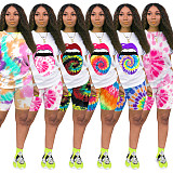 Multicolor Printed Casual Short Sleeves Round Neck Two-Piece TE-4031